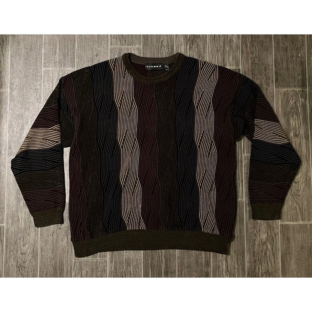 VTG Tundra Sweater Mens XL Multicolor 3D Knit Coogi Style